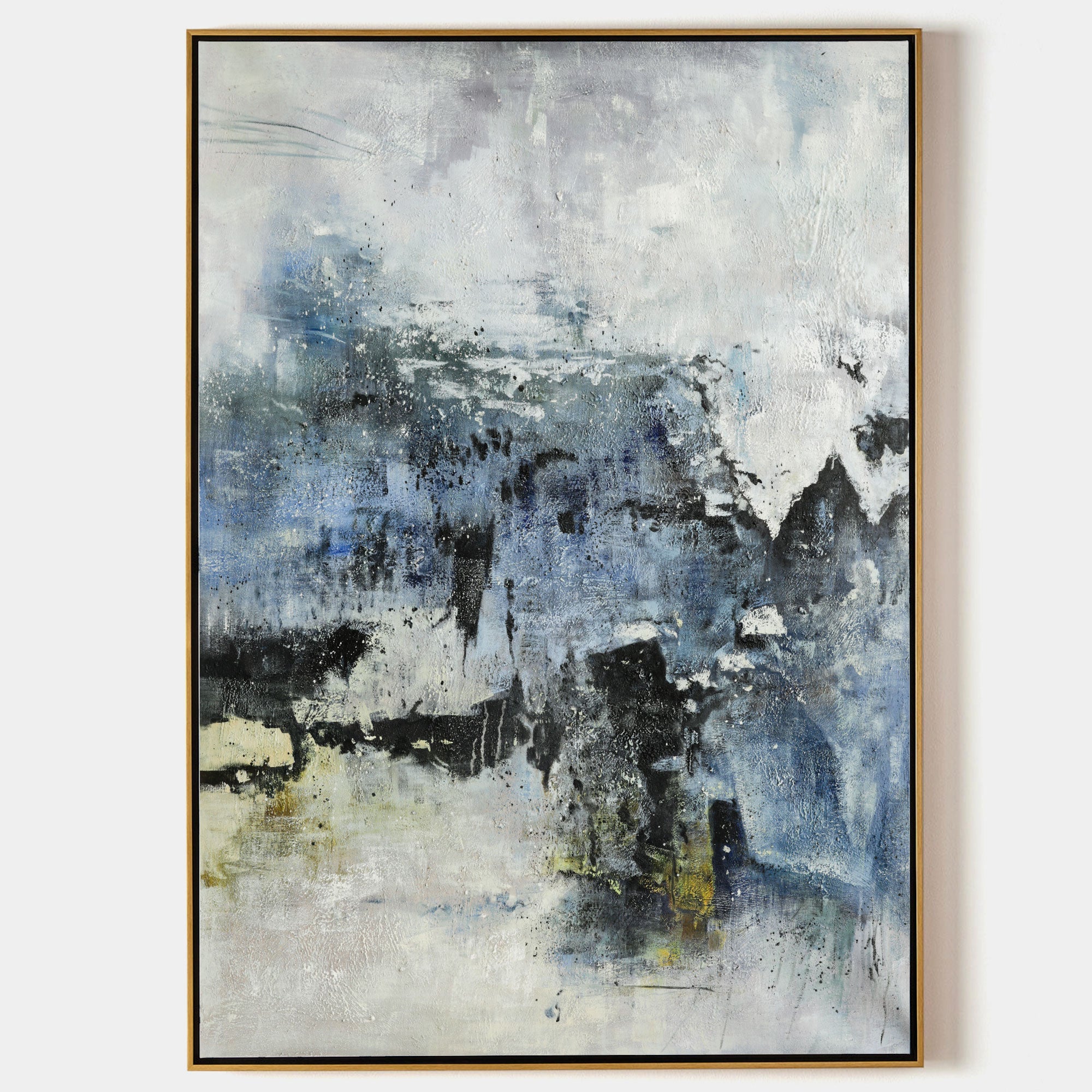 Original hand painted blue grey abstract oil painting canvas wall art, nordic scandinavian elegant luxury modern coastal living room ho
