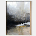 Original hand painted charcoal silver gold abstract oil painting canvas wall art, nordic scandinavian elegant moody luxury modern livin