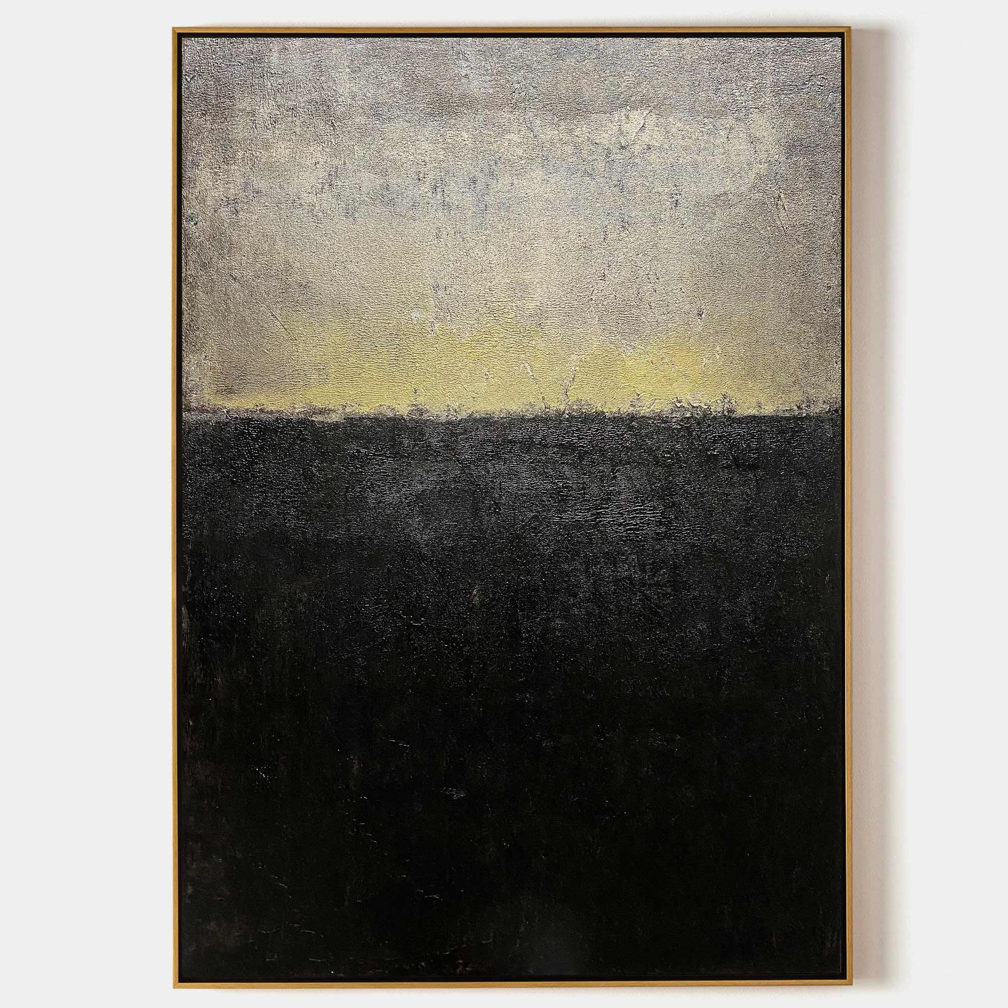 Original hand painted black silver abstract oil painting canvas wall art, nordic scandinavian minimalist elegant luxury modern living r