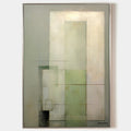 Original hand painted sage green geometric abstract oil painting canvas wall art, nordic scandinavian minimalist elegant luxury modern