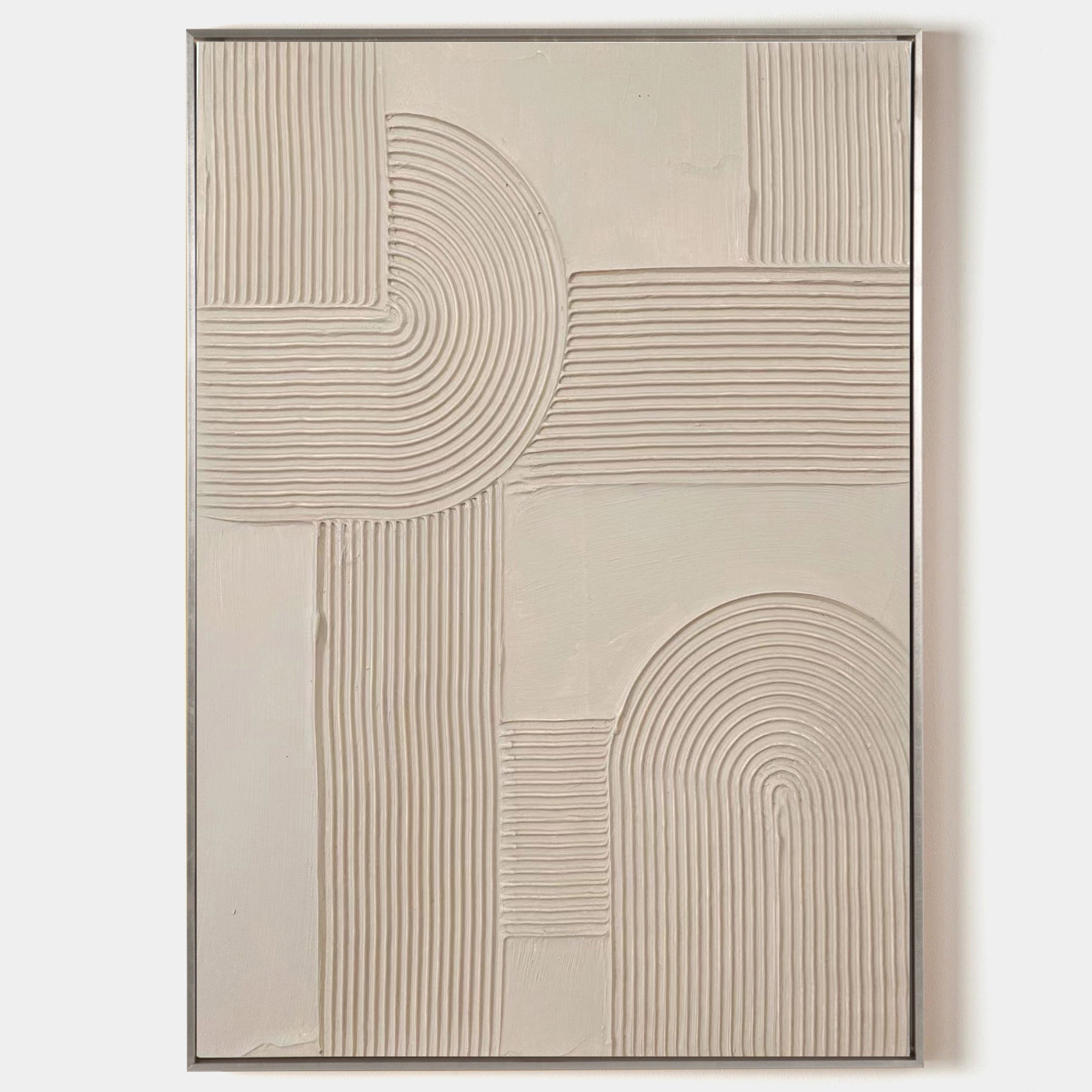 Original hand painted ivory cream textured geometric arch oil painting canvas wall art, nordic scandinavian minimalist elegant luxury m