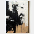 Original hand painted black ivory tan abstract oil painting canvas wall art, nordic scandinavian elegant luxury modern minimalist home