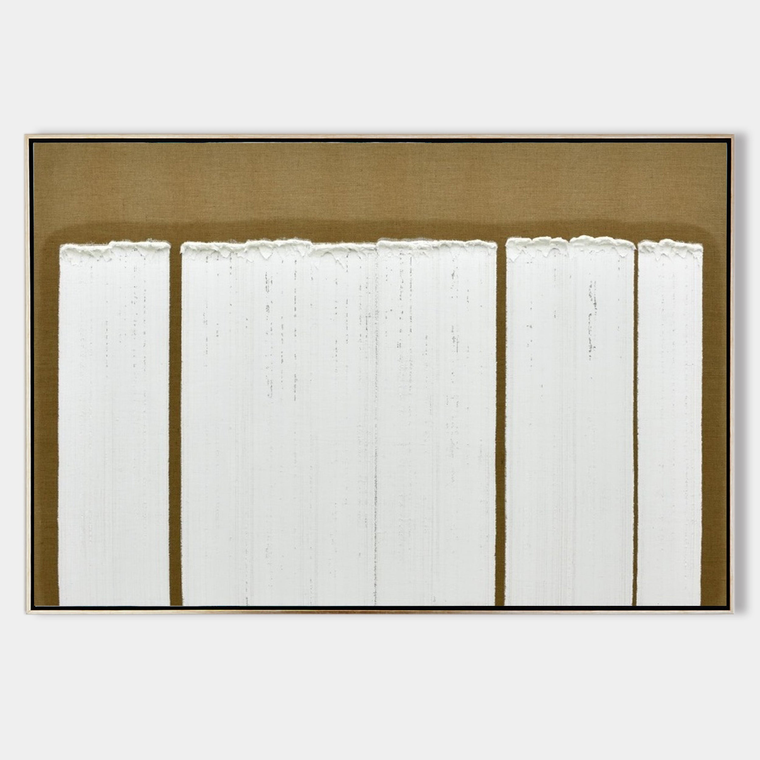 Original hand painted white textured vertical stripe abstract oil painting canvas wall art, nordic scandinavian minimalist elegant luxu