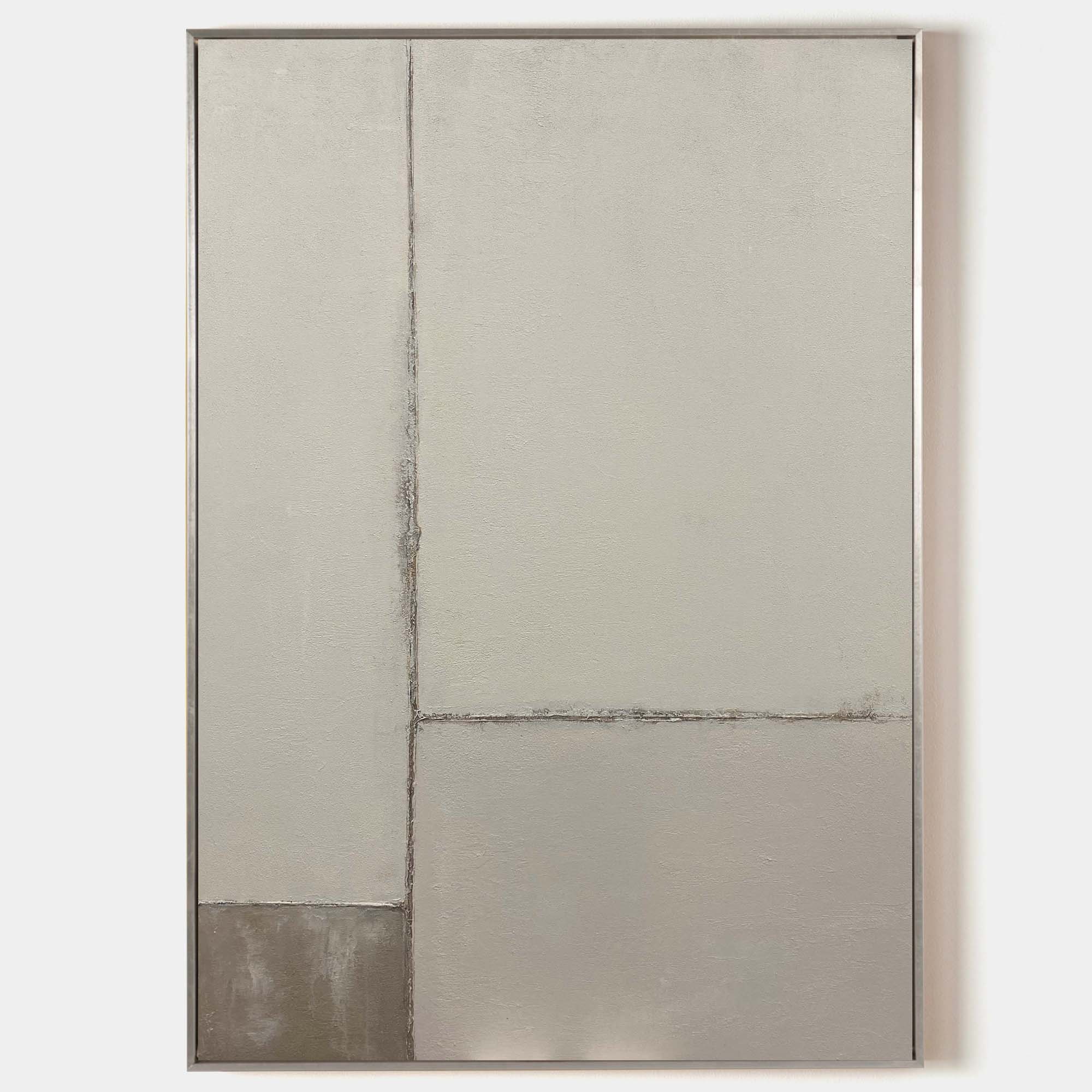 Original hand painted ash grey geometric minimalist oil painting canvas wall art, nordic scandinavian elegant luxury modern living room
