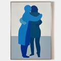 Original hand painted cobalt blue abstract embracing figures oil painting canvas wall art, nordic scandinavian minimalist elegant luxur