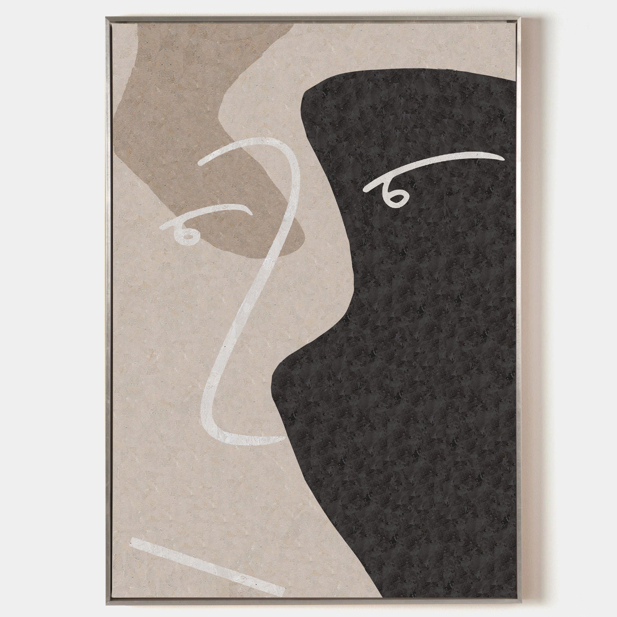 Original hand painted black beige abstract silhouette oil painting canvas wall art, nordic scandinavian minimalist elegant luxury moder