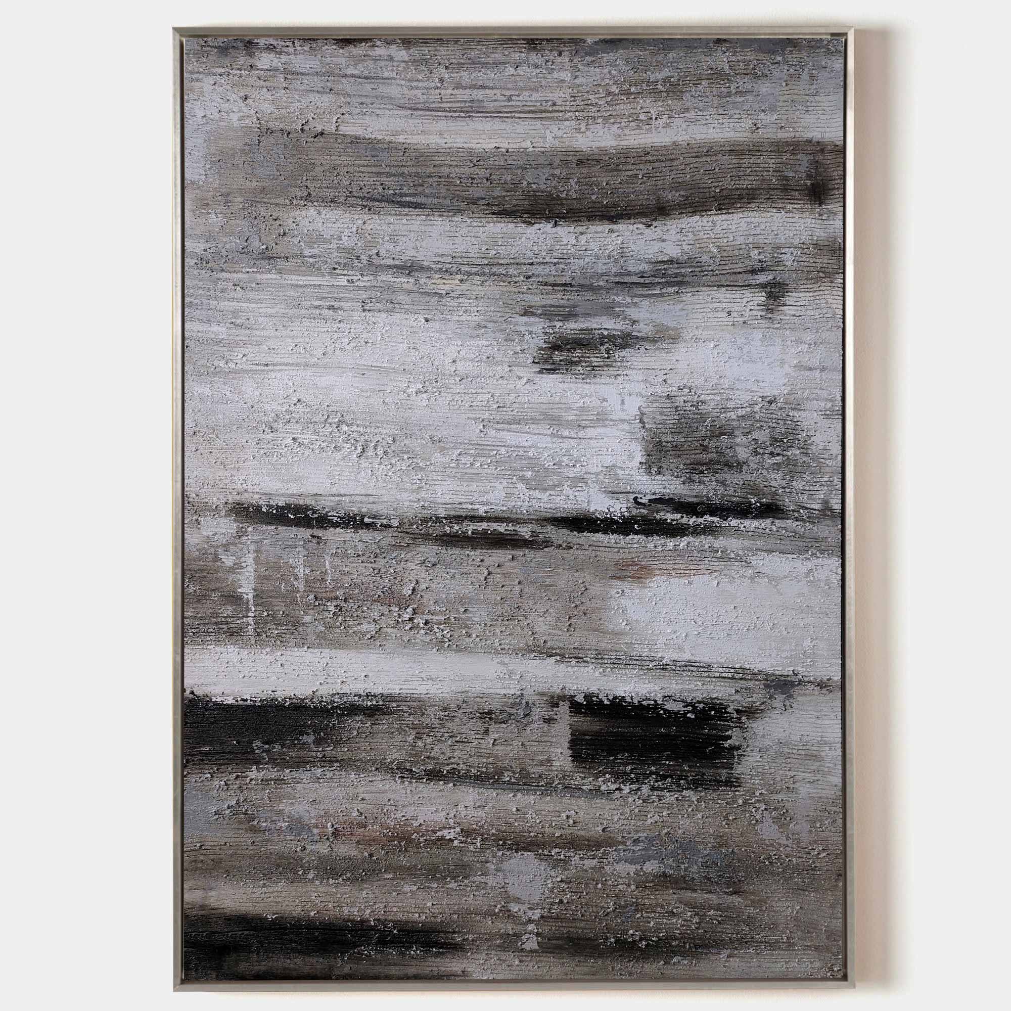 Original hand painted charcoal grey black abstract oil painting canvas wall art, nordic scandinavian minimalist elegant luxury modern h