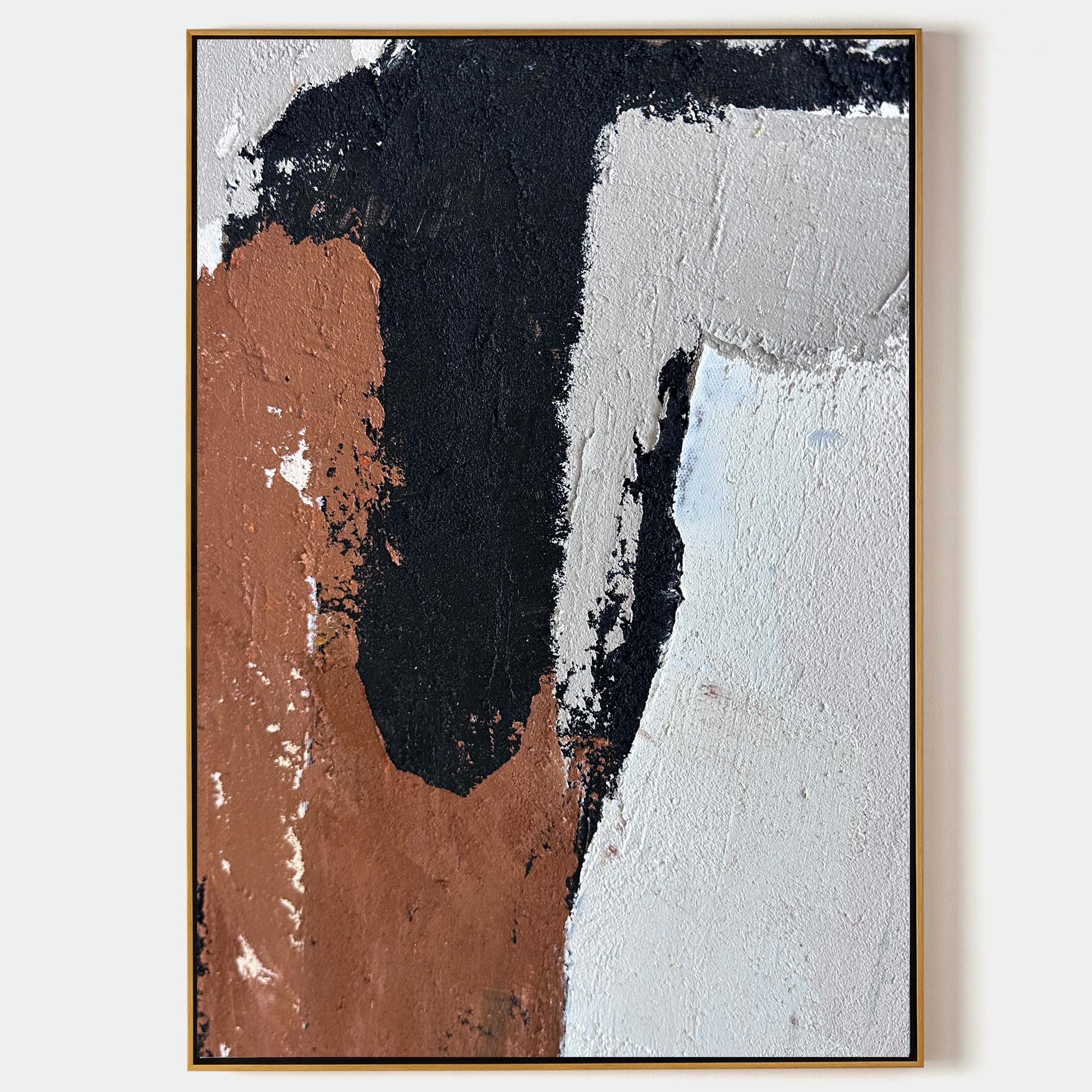 Original hand painted copper black white abstract oil painting canvas wall art, nordic scandinavian minimalist elegant luxury modern ho