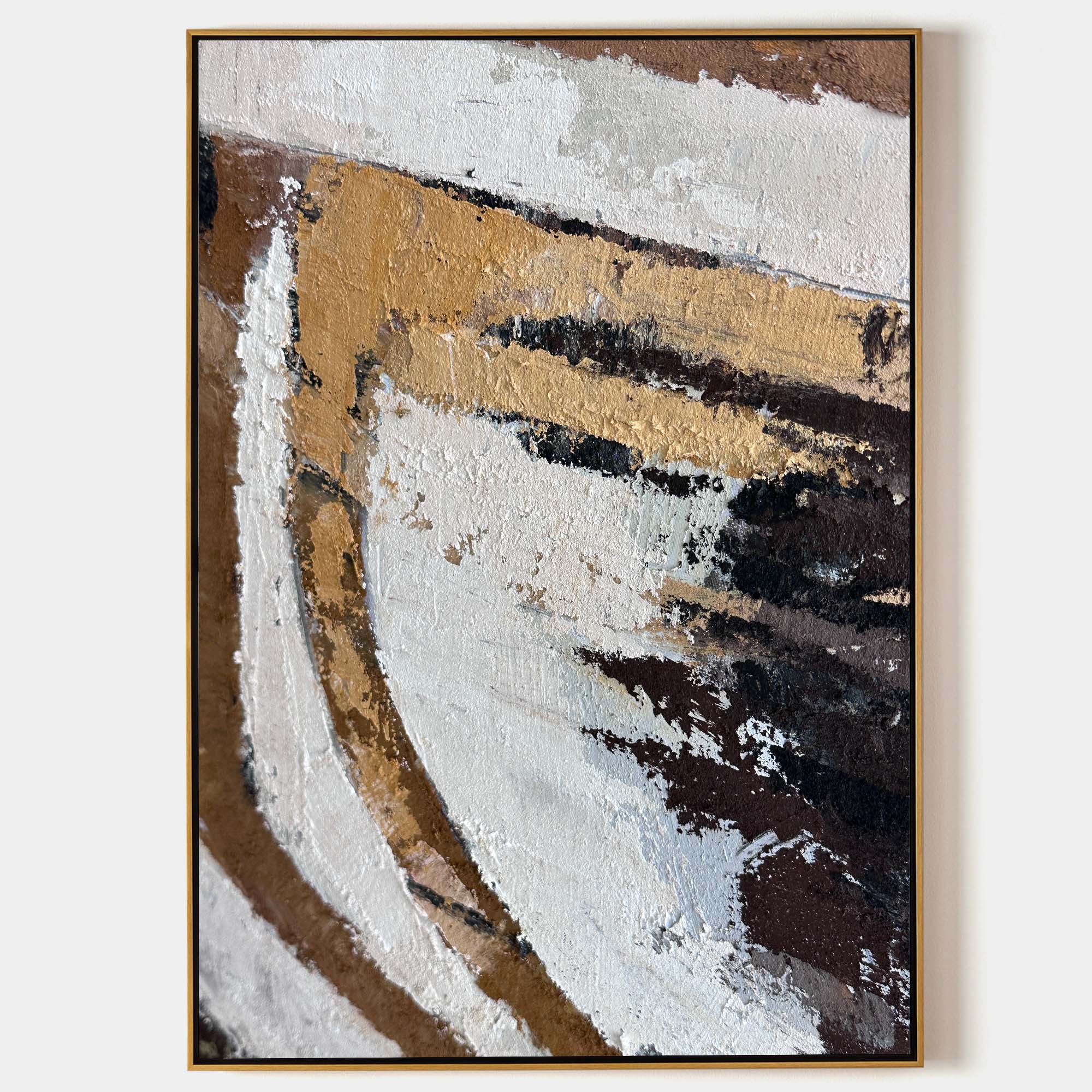 Original hand painted amber gold brown abstract oil painting canvas wall art, nordic scandinavian elegant luxury modern living room int