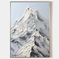 Original hand painted white grey textured snow mountain abstract oil painting canvas wall art, nordic scandinavian minimalist elegant l