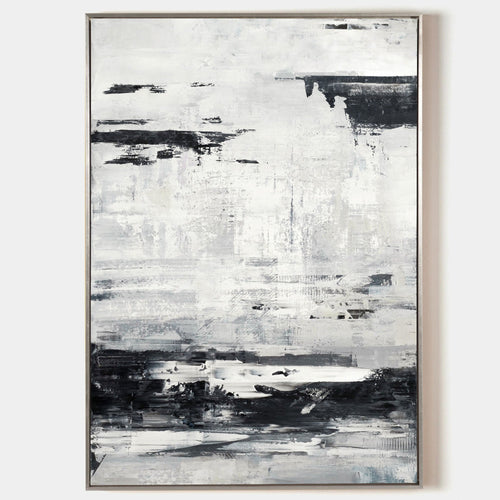 Original hand painted black white grey abstract oil painting canvas wall art, nordic scandinavian minimalist elegant luxury modern livi