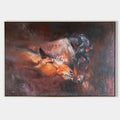 Original hand painted amber sienna horse mare foal oil painting canvas, elegant vintage luxury modern living room home decor interior d
