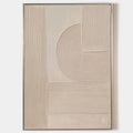 Original hand painted cream textured geometric oil painting canvas wall art, raised concentric arcs ridged lines nordic scandinavian mi