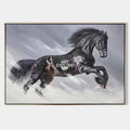 Original hand painted black stallion horse oil painting canvas wall art, elegant luxury modern nordic scandinavian interior design home