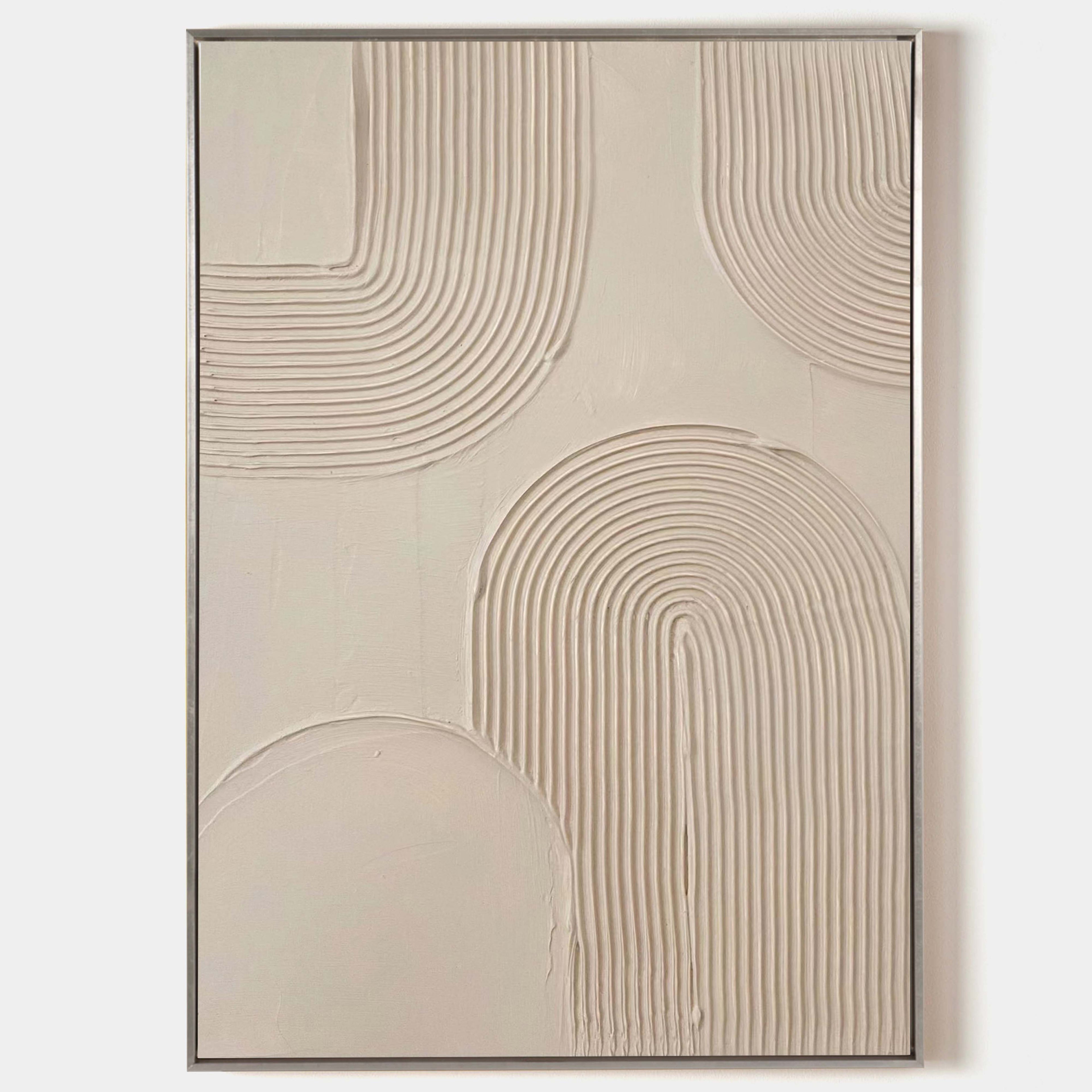 Original hand painted ivory textured arch abstract oil painting canvas wall art, nordic scandinavian minimalist elegant luxury modern l