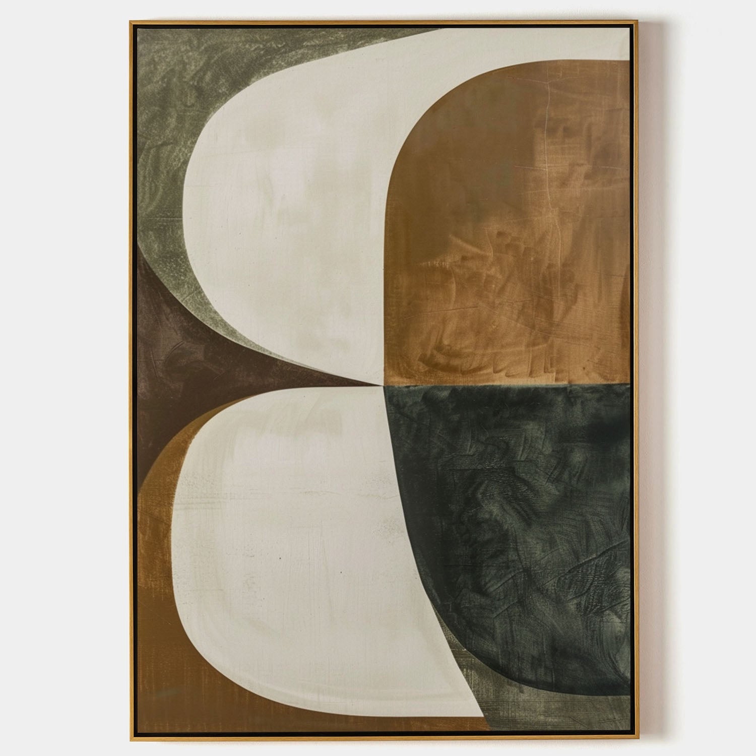 Original hand painted amber ivory dark green organic abstract oil painting canvas wall art, nordic scandinavian elegant luxury modern l