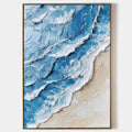 Original hand painted blue white coastal abstract oil painting canvas wall art, nordic scandinavian elegant luxury modern beach home de