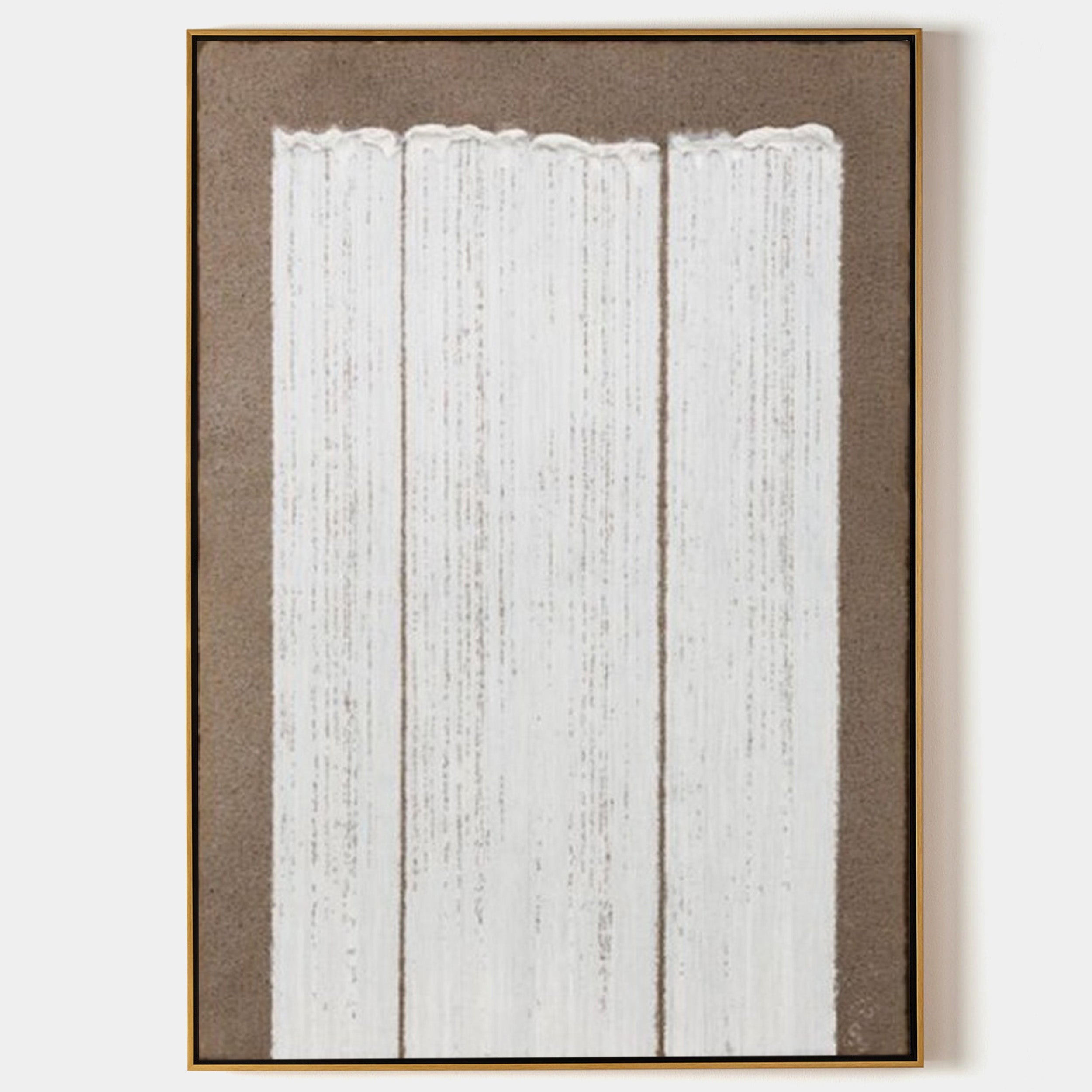 Original hand painted white textured vertical columns abstract oil painting canvas wall art, nordic scandinavian minimalist elegant lux