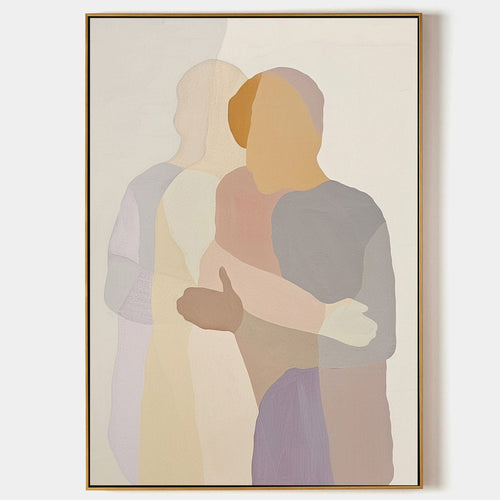 Original hand painted amber lavender abstract figures oil painting canvas wall art, nordic scandinavian minimalist elegant luxury moder