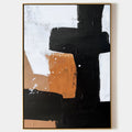 Original hand painted black burnt orange white abstract oil painting canvas wall art, nordic scandinavian minimalist elegant luxury mod