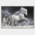 Original hand painted white horse galloping oil painting canvas wall art, elegant luxury modern nordic scandinavian monochrome home dec