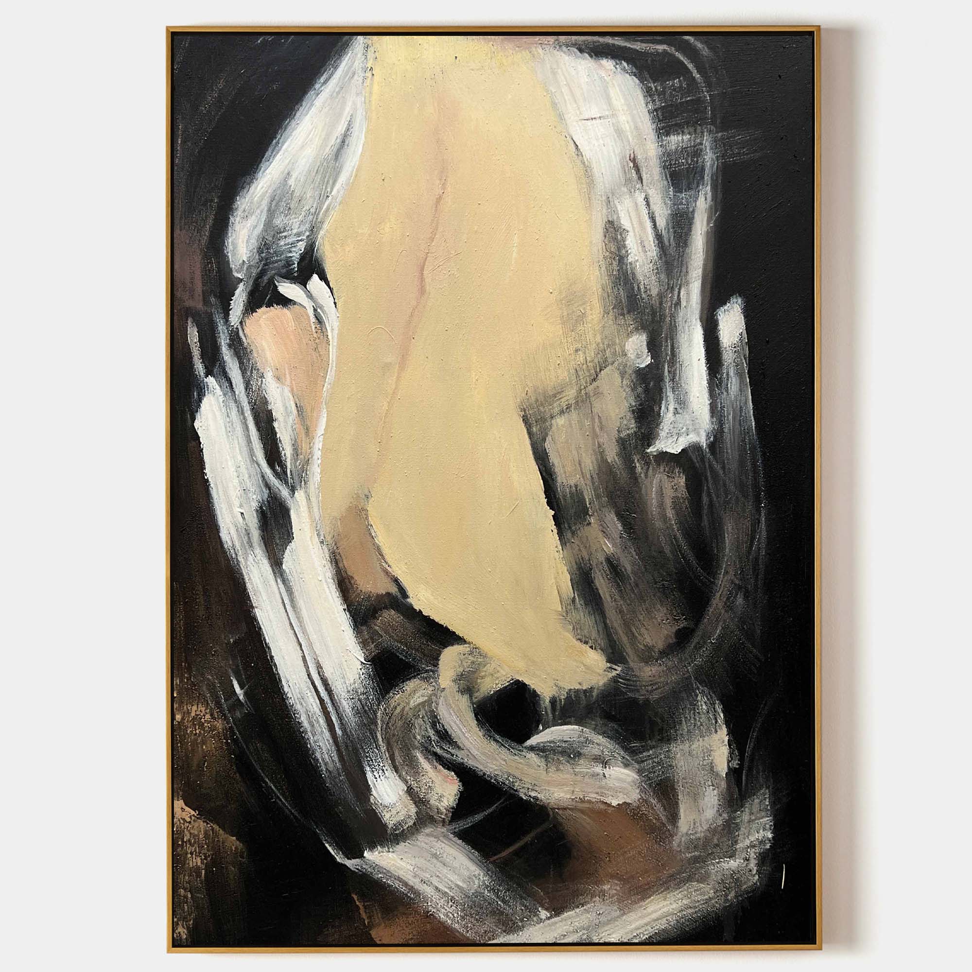 Original hand painted golden black abstract oil painting canvas wall art, nordic scandinavian elegant luxury modern expressive home dec
