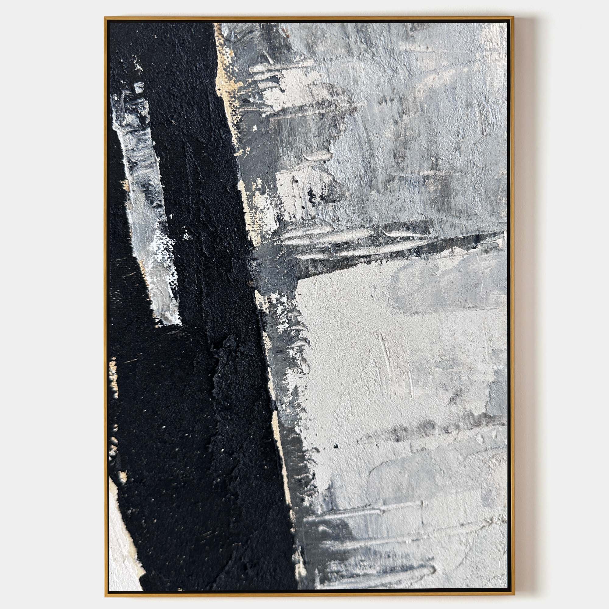 Original hand painted black charcoal grey abstract oil painting canvas wall art, nordic scandinavian minimalist elegant luxury modern h