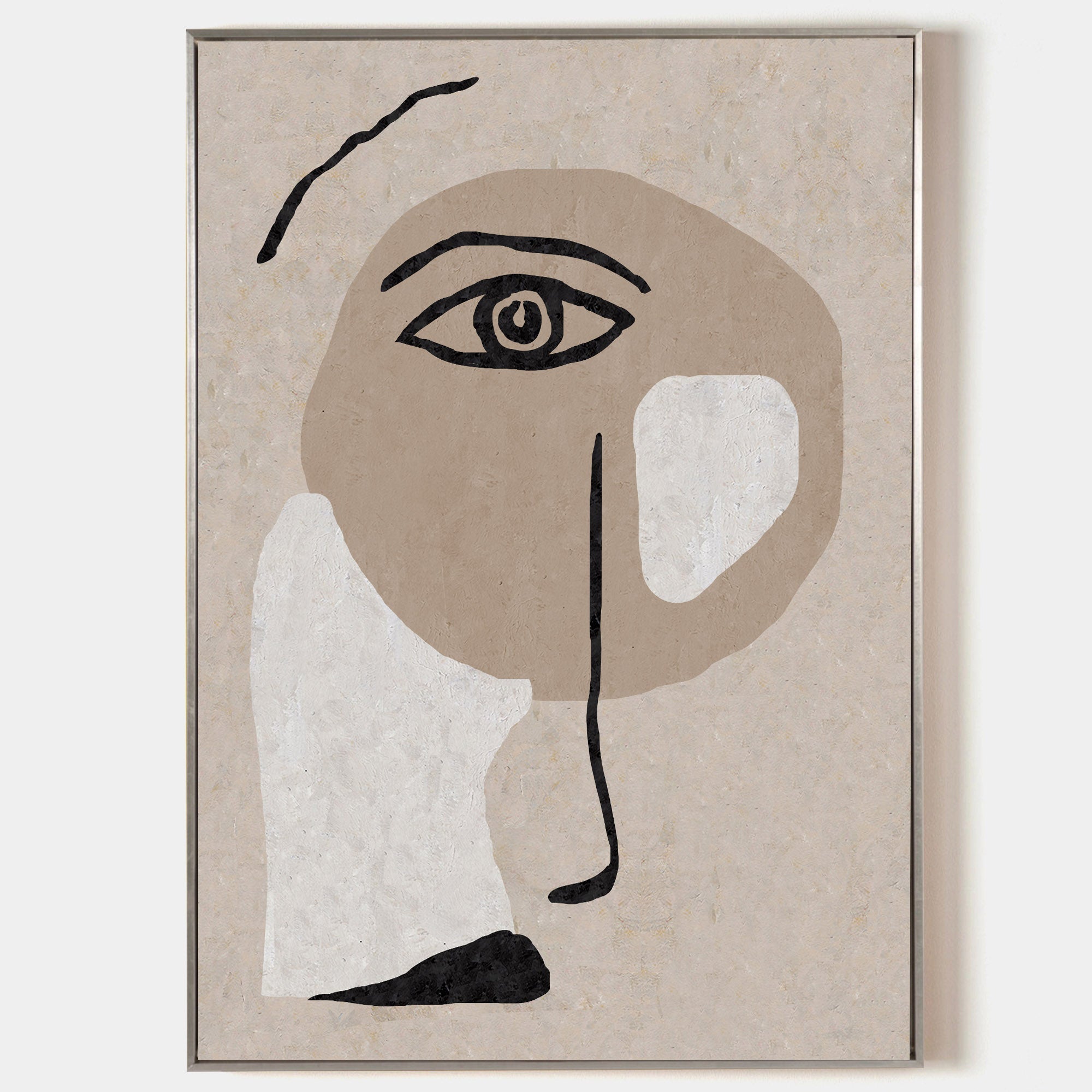 Original hand painted abstract face oil painting canvas wall art, beige taupe ivory minimalist nordic scandinavian elegant luxury moder
