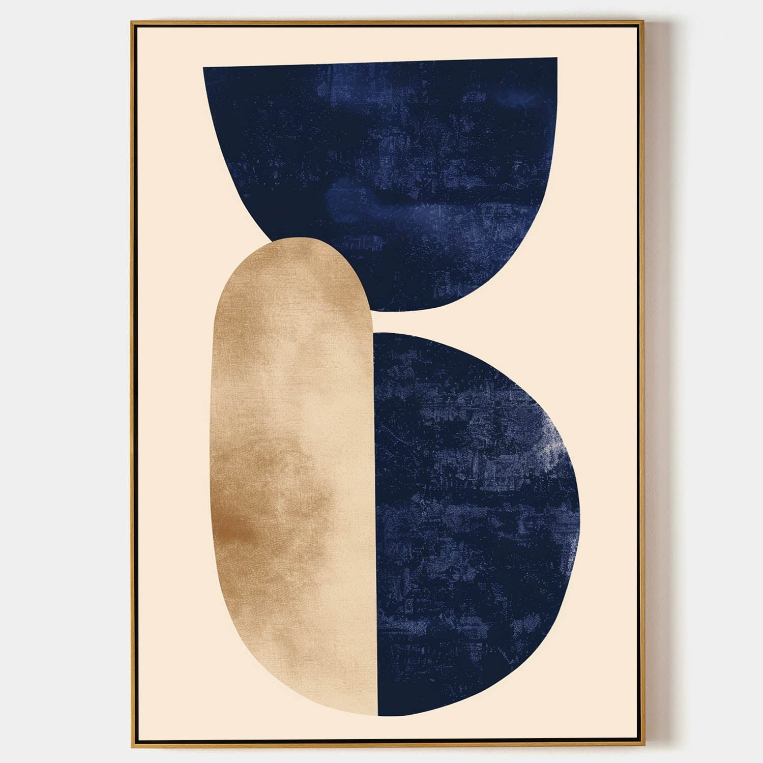 Original hand painted navy blue gold geometric abstract oil painting canvas wall art, nordic scandinavian minimalist elegant luxury mod
