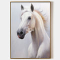 Original hand painted white horse oil painting canvas wall art, elegant minimalist nordic scandinavian luxury modern living room home d