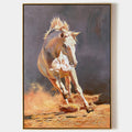 Original hand painted amber gold galloping horse oil painting canvas wall art, elegant luxury modern dramatic living room home decor in