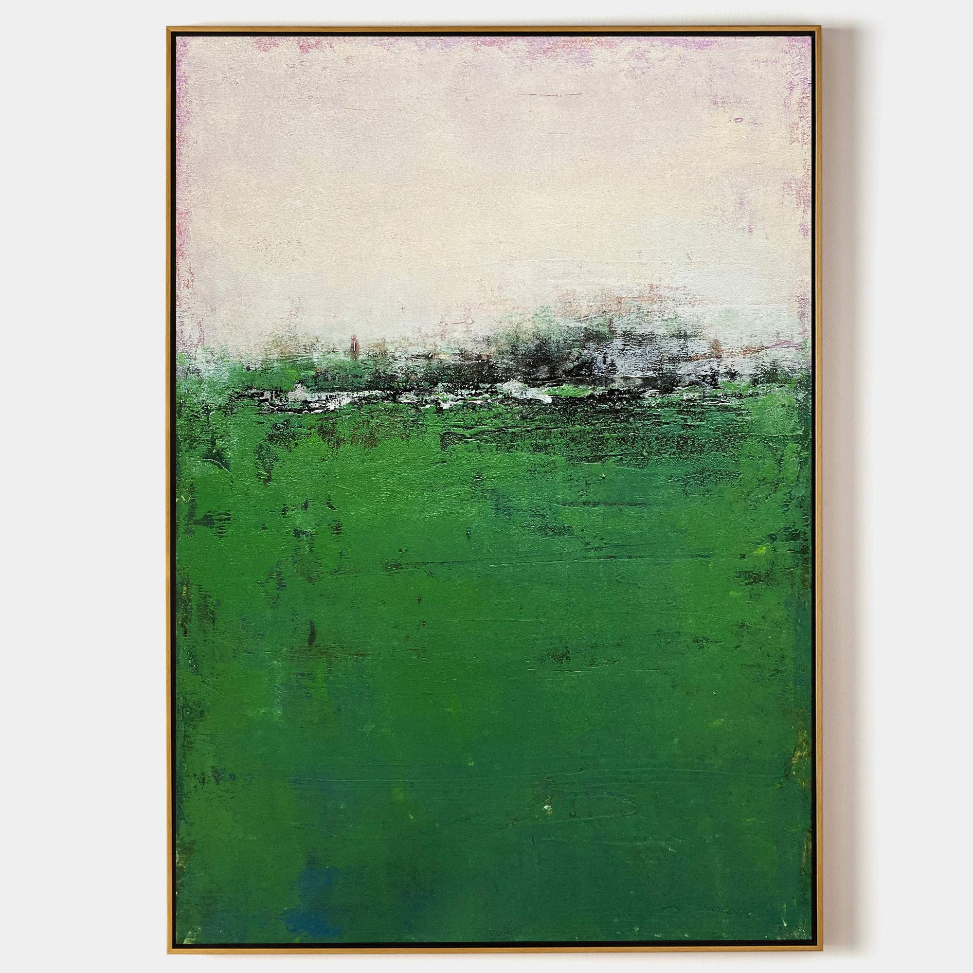 Original hand painted emerald green abstract oil painting canvas wall art, nordic scandinavian minimalist elegant luxury modern living