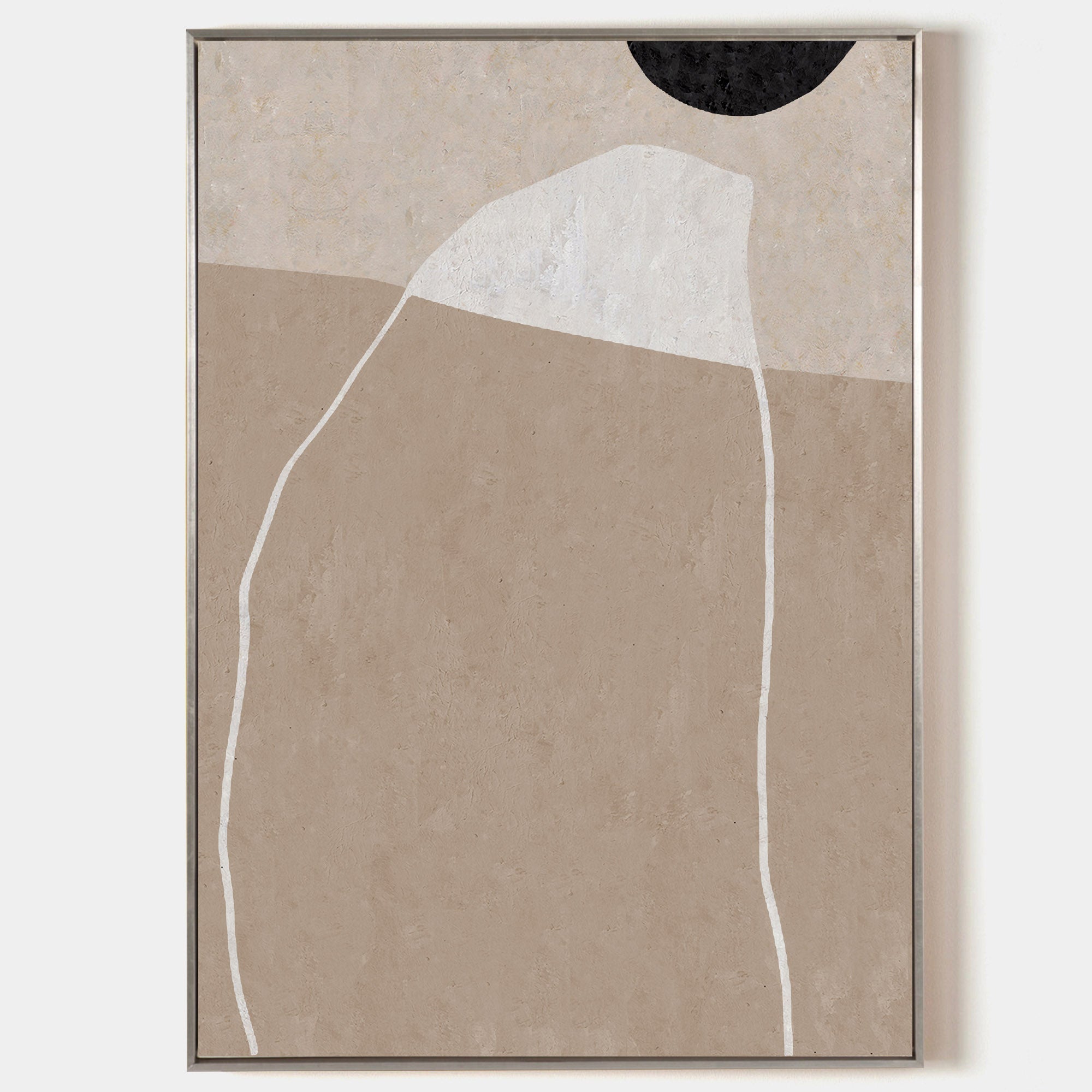 Original hand painted beige sand ivory black organic abstract oil painting canvas wall art nordic scandinavian minimalist elegant luxur