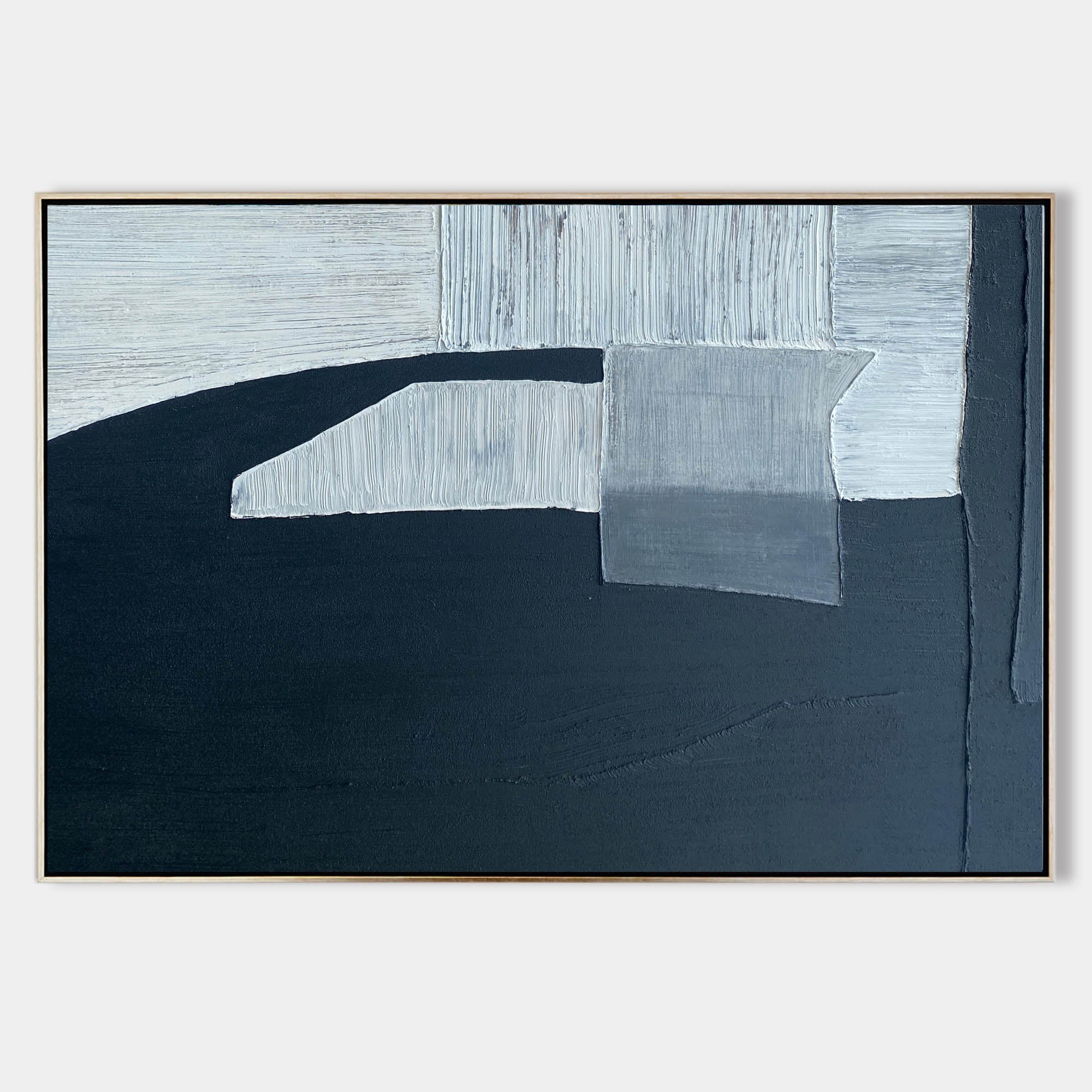 Original hand painted navy grey geometric abstract oil painting canvas wall art, nordic scandinavian minimalist elegant luxury modern h