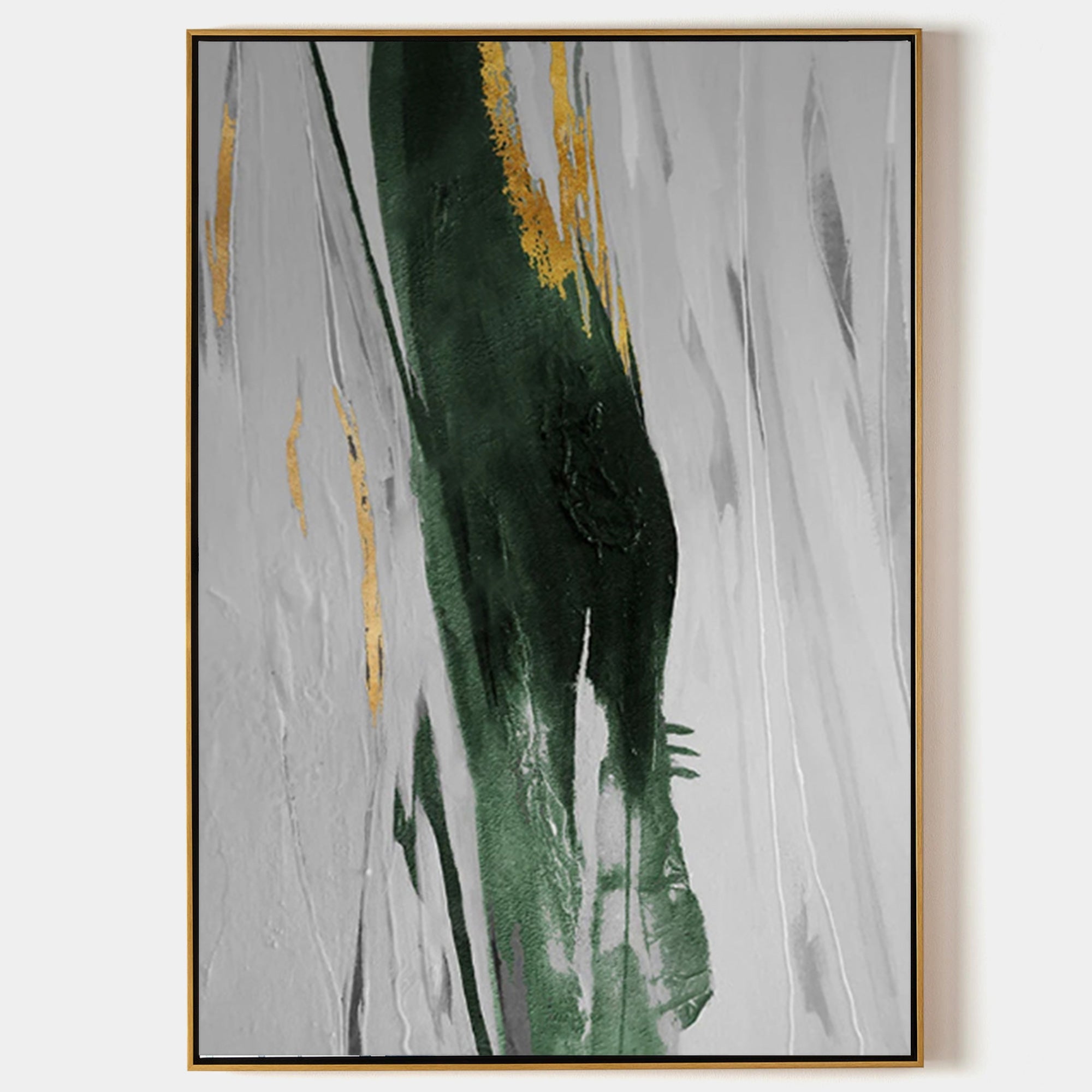 Original hand painted emerald green gold abstract oil painting canvas wall art, nordic scandinavian elegant luxury modern living room i