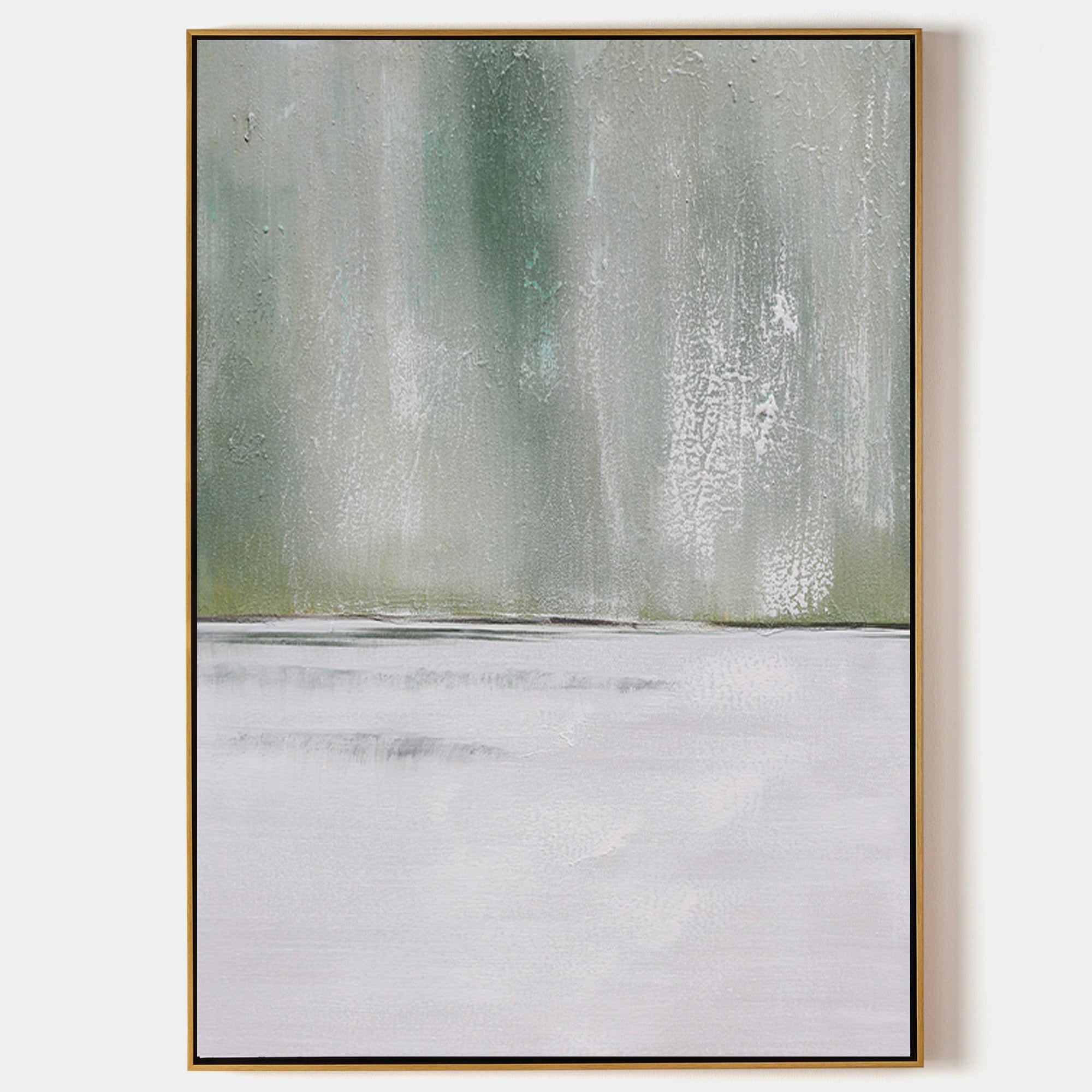 Original hand painted sage green grey abstract oil painting canvas wall art, nordic scandinavian minimalist elegant luxury modern livin