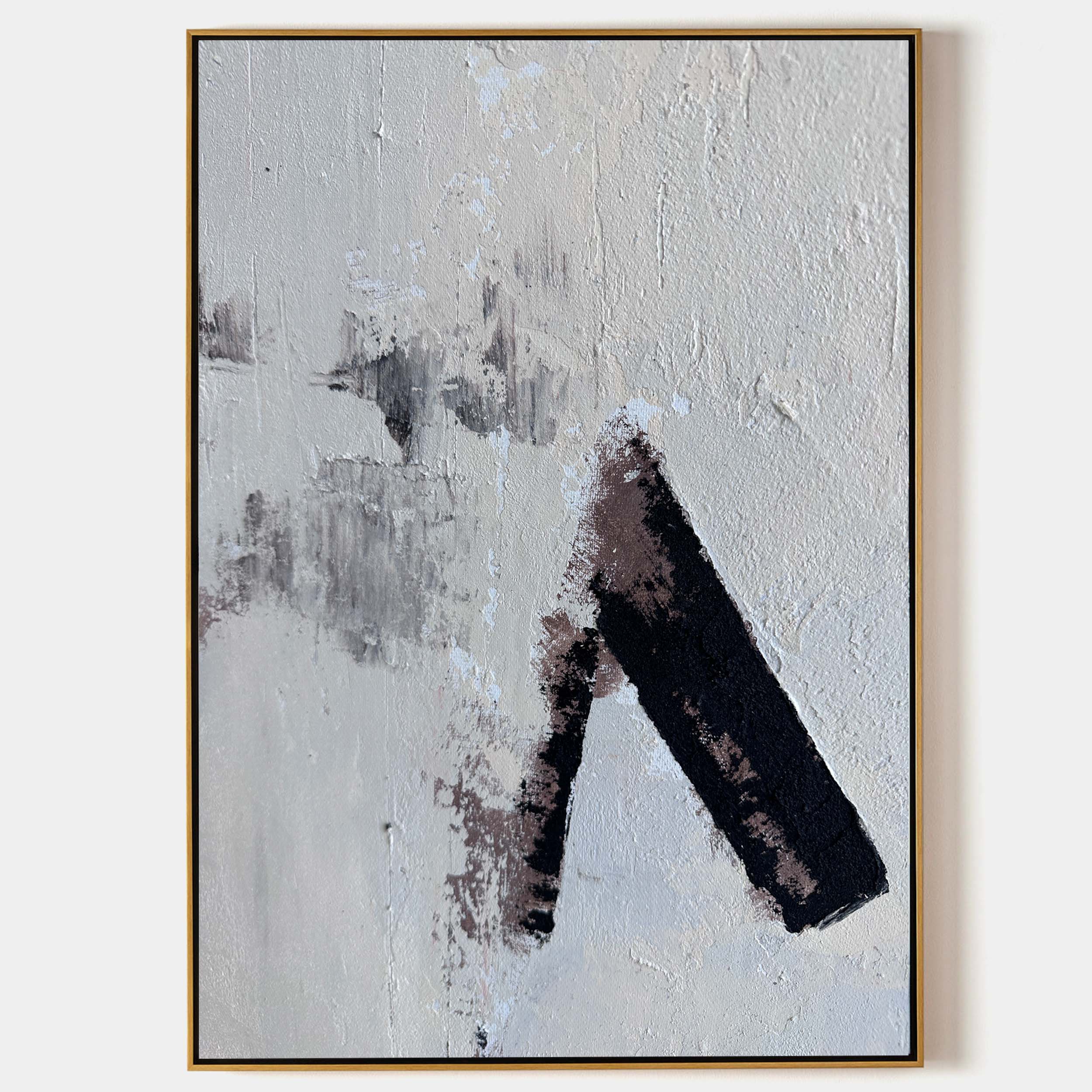 Original hand painted grey abstract oil painting bold dark brushstroke textured canvas wall art nordic scandinavian minimalist elegant