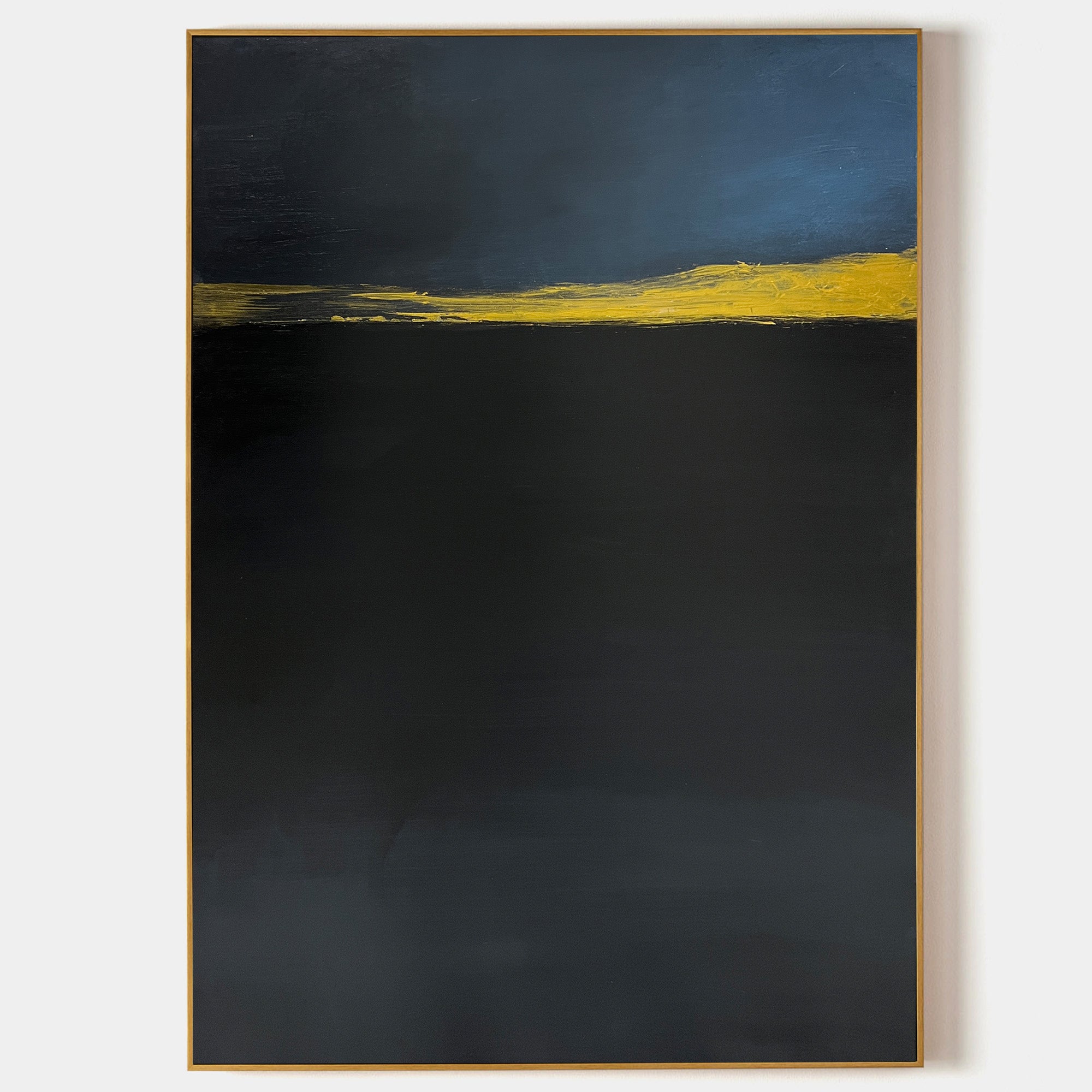 Original hand painted black navy gold horizon abstract oil painting canvas wall art, nordic scandinavian minimalist elegant luxury mode