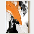 Original hand painted ochre orange black white abstract oil painting canvas wall art, modern scandinavian elegant luxury bold brushstro