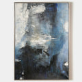 Original hand painted deep blue black white abstract oil painting canvas wall art, nordic scandinavian elegant luxury modern living roo