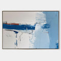 Original hand painted blue white abstract oil painting canvas wall art, textured coastal nordic scandinavian minimalist elegant luxury