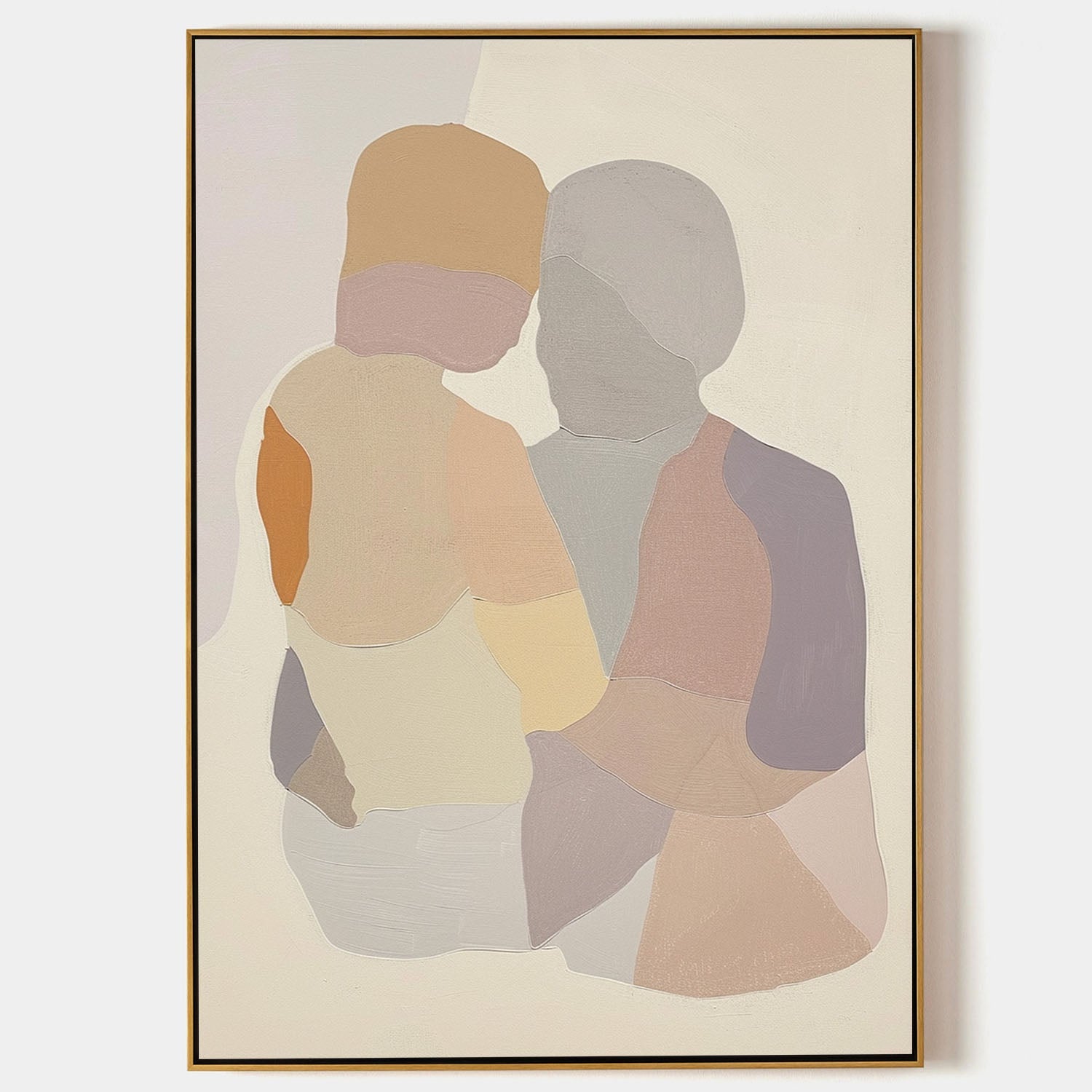 Original hand painted abstract couple silhouette oil painting canvas, dusty rose amber grey lavender nordic scandinavian elegant luxury