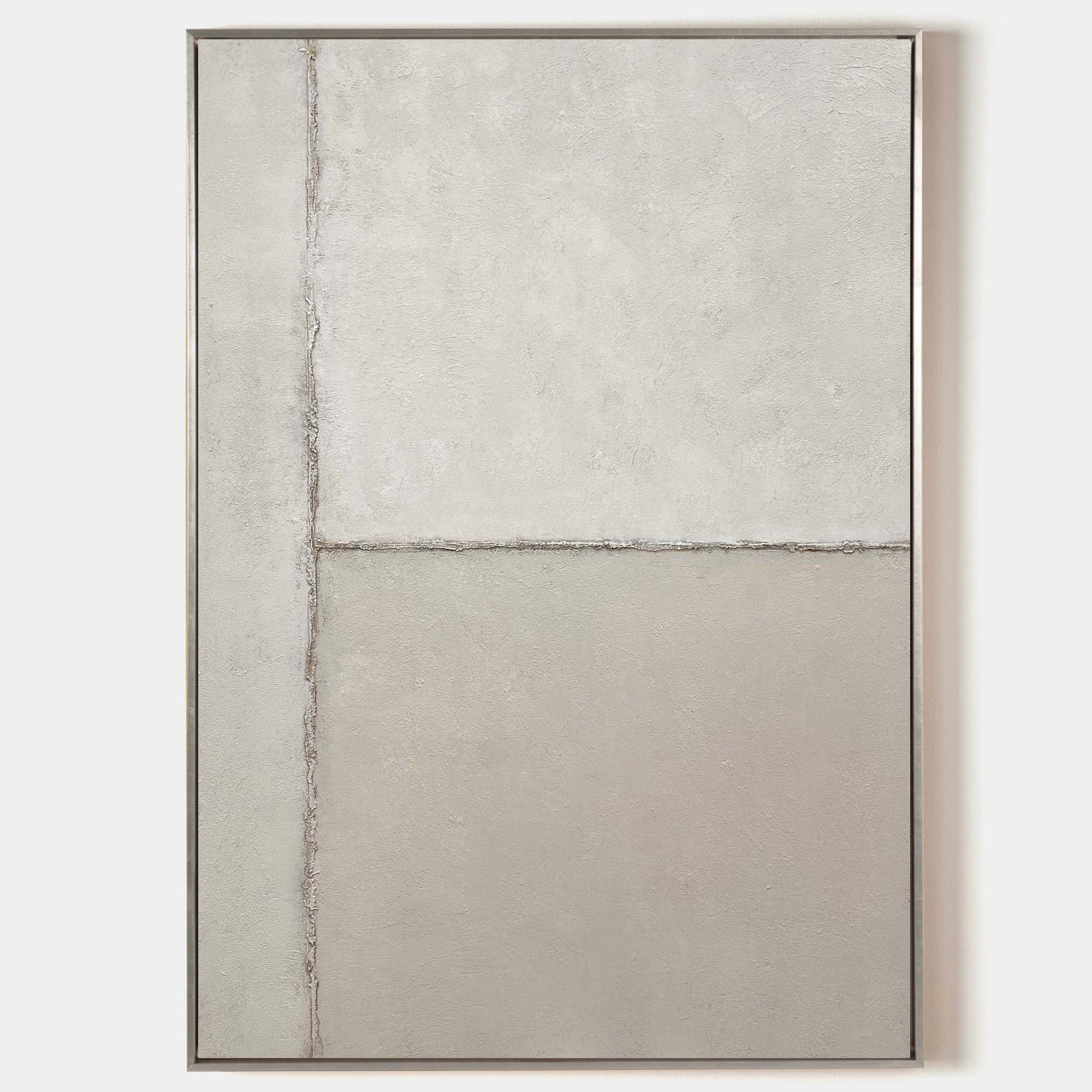 Original hand painted ash grey minimalist oil painting canvas wall art, raised textural lines nordic scandinavian elegant luxury modern