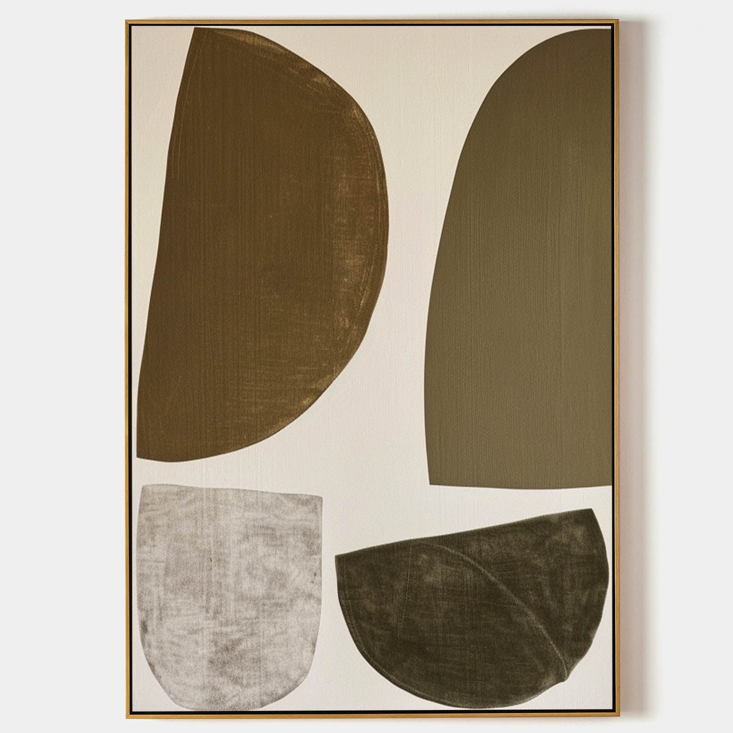 Original hand painted olive khaki grey organic shapes abstract oil painting canvas wall art, nordic scandinavian minimalist elegant lux