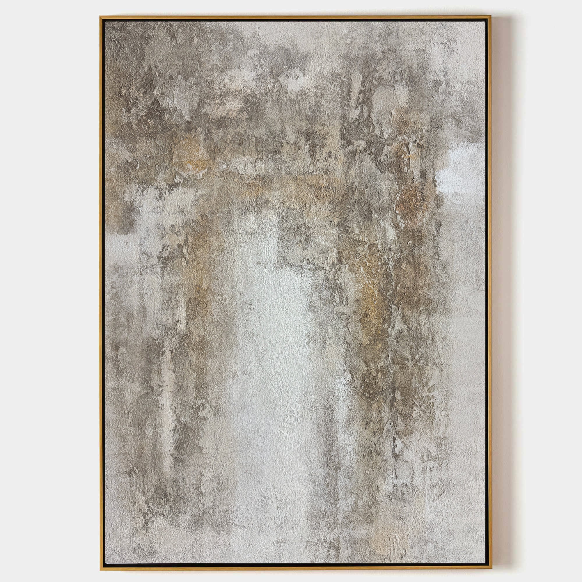 Original hand painted silver grey gold textured abstract oil painting canvas wall art, nordic scandinavian elegant luxury modern living