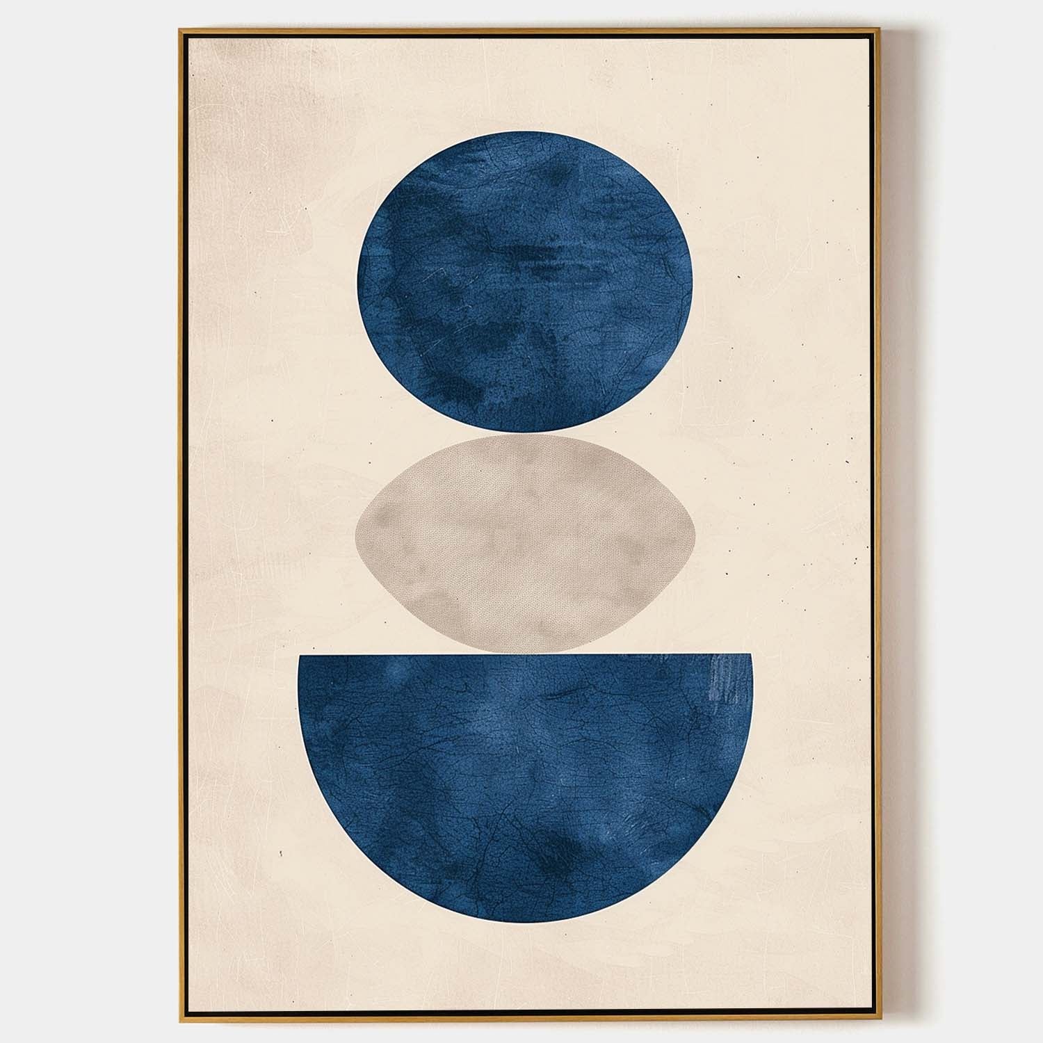 Original hand painted navy blue geometric abstract oil painting canvas wall art, nordic scandinavian minimalist elegant luxury modern l