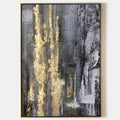 Original hand painted gold and charcoal grey textured abstract oil painting canvas wall art, nordic scandinavian elegant luxury modern