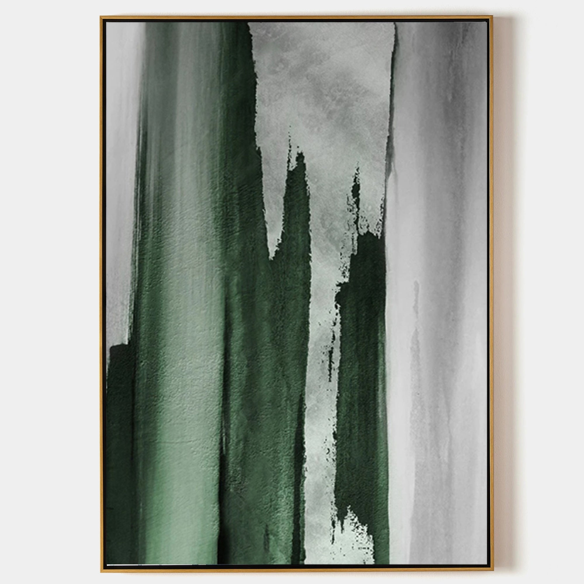 Original hand painted emerald green grey abstract oil painting canvas wall art, nordic scandinavian minimalist elegant luxury modern li