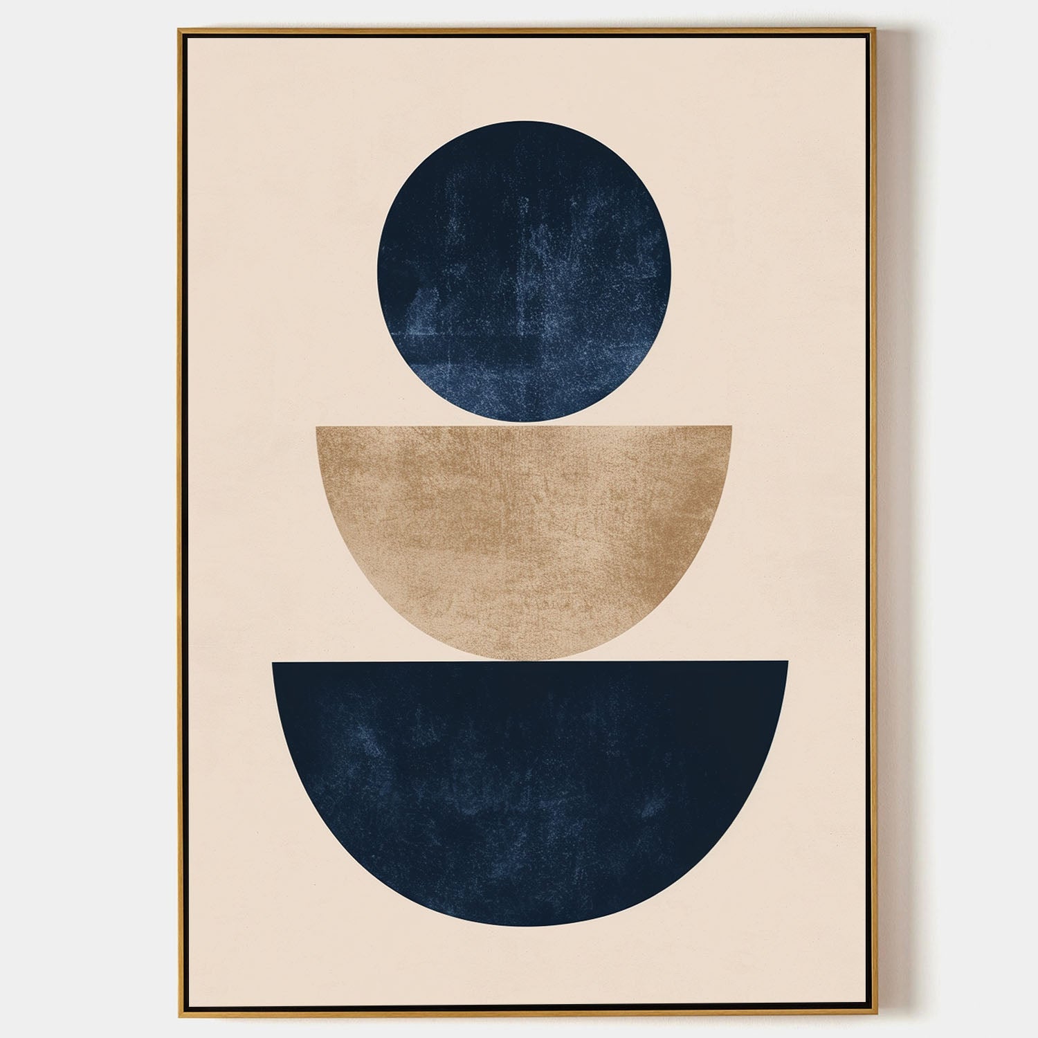 Original hand painted navy blue gold geometric abstract oil painting canvas wall art, nordic scandinavian minimalist elegant luxury mod