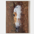 Original hand painted white horse abstract oil painting canvas wall art, warm amber rust tones, elegant luxury modern nordic scandinavi